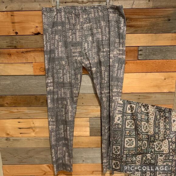 Johnny Was Pete & Greta Grey Art Boho Patterned Pull-On Pants Size XL
